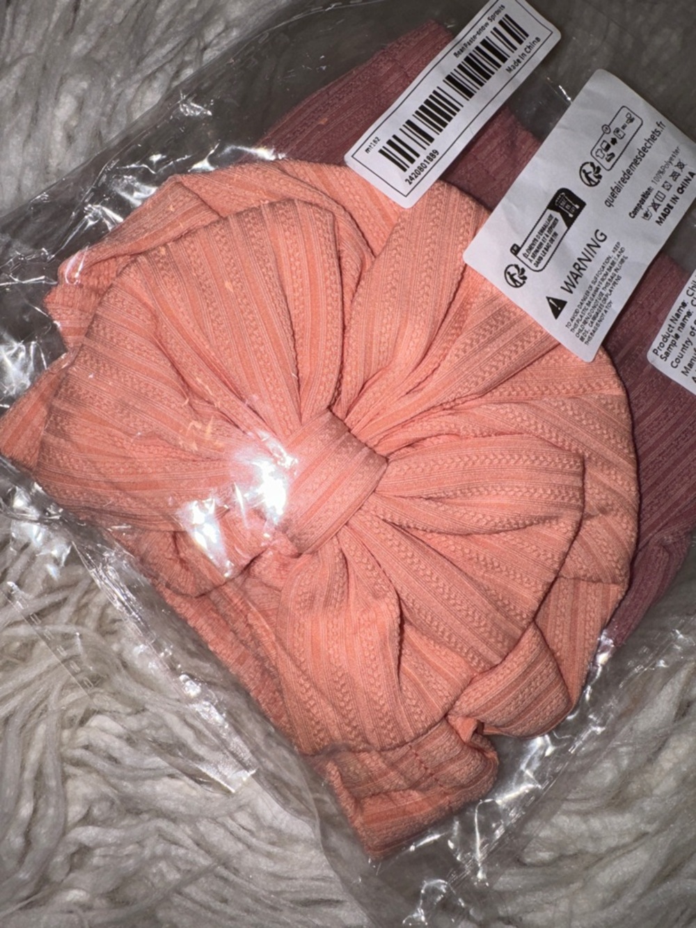Kids Ribbed Bow Headband - Peach